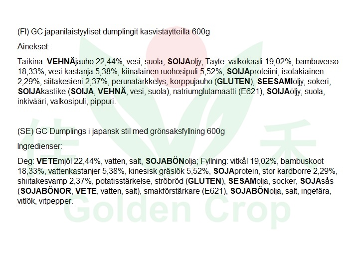 GoldenCrop Fried Vegetable Dumplings 600g | GC 日式素煎饺 600g