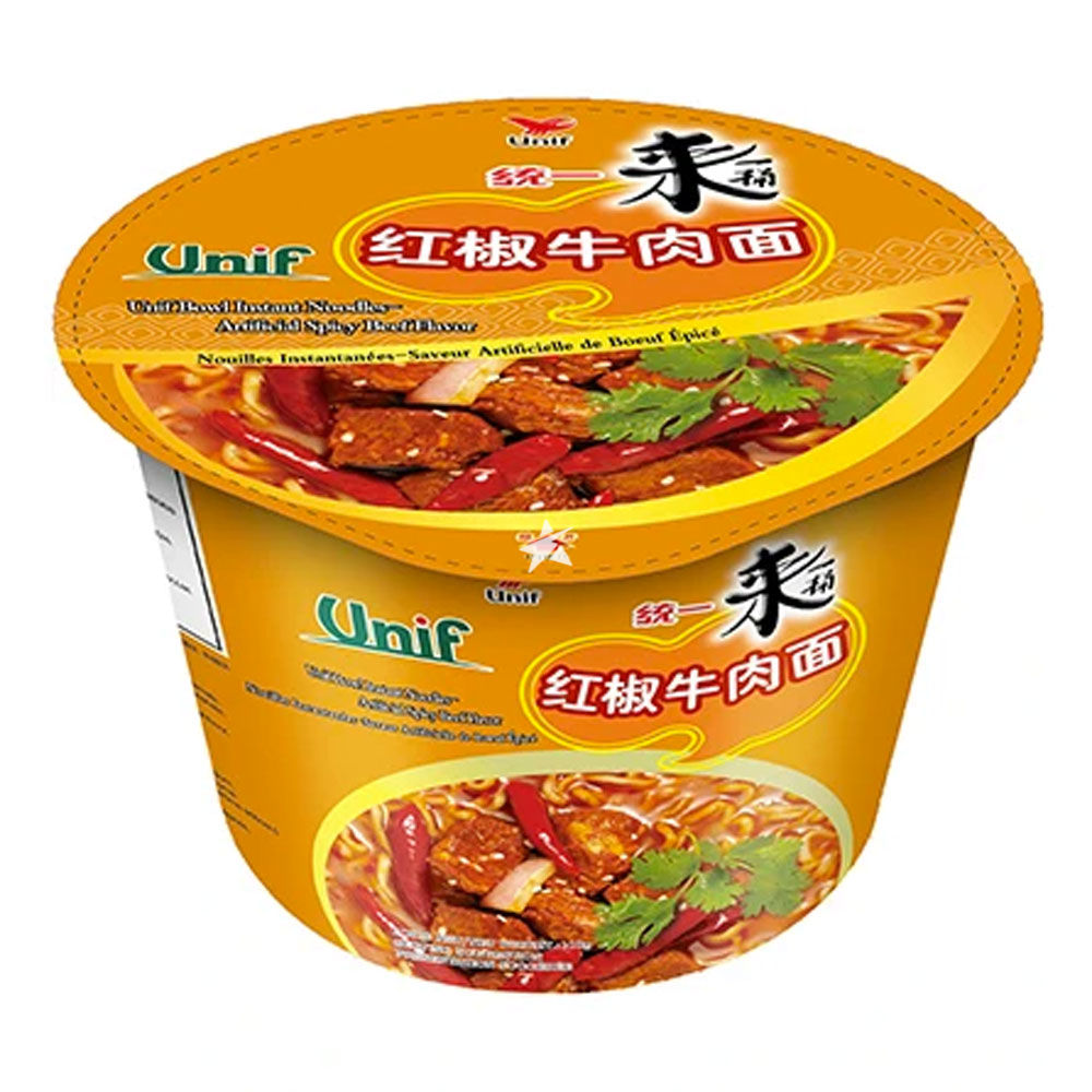 统一 红椒牛肉碗面 110g | Unif Bowl Instant Noodles-Artificial Spicy Beef Flavor 110g