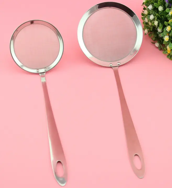 14 cm Fine Mesh Skimmer (Oil Strainer) with Stainless Steel Handle / pc | 14cm（油捞）密集细网不锈钢柄笊篱 / 个