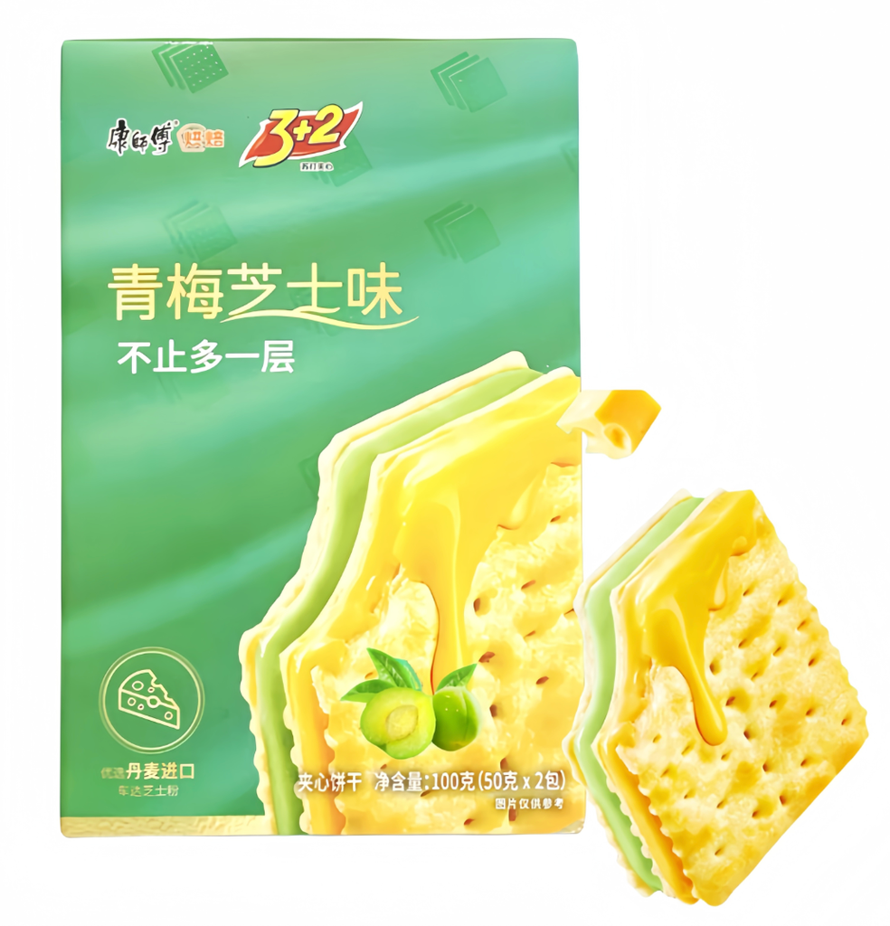 KSF 3+2 Soda Sandwich Biscuits Green Plum Cheese Flavor 100g | 康师傅 3+2 苏打夹心饼干 青梅芝士味 100g