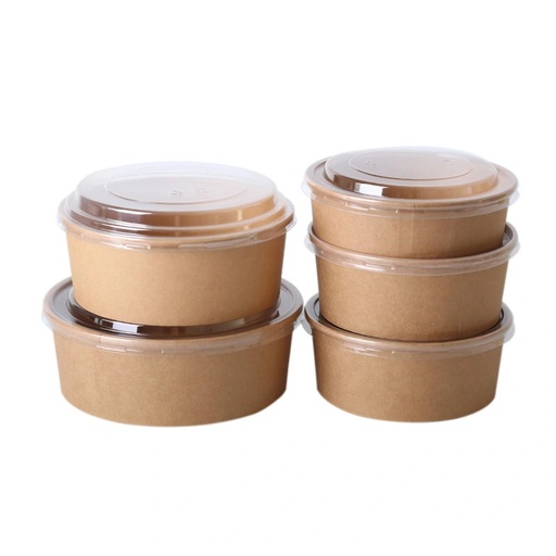 [70492] 1100ml Paper Salad Bowl (184mm PET Antifog lid) 300sets/CTN | 1100ml 纸质 沙拉外卖碗 (透明防雾盖) 300套/箱