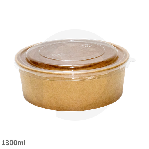 [70560+70620] 1300ml--183mm Paper Salad Bowl (transparent anti-fog lid) 300sets/CTN | 1300ml 纸质 沙拉外卖碗 (透明防雾盖) 300套/箱
