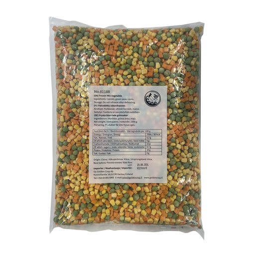 [81188] Daikyo Brand Frozen mix vegetable diced (green beans, corn kernels, carrots) 2.5kg 4Units/CTN | 大京 冰冻混合蔬菜丁(青豆, 玉米粒, 胡萝卜) 炒饭用 2.5kg 4包/箱