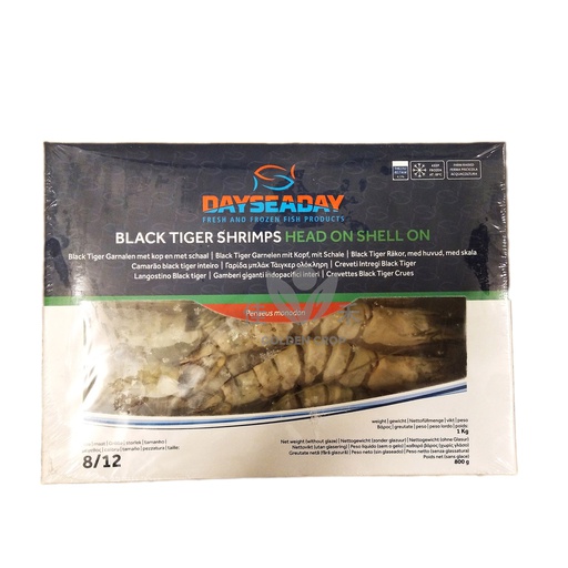 [80743] DAYSEADAY Black Tiger Shrimps HOSO BT 8/12 800g | 8/12 有头有壳 黑虎大虾 800g