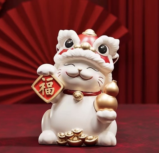 [90129] Lion Awakening Lucky Cat Ornament Gift Decoration 18*13.5*10.5cm | 醒狮招财猫 摆件 福字 18*13.5*10.5cm