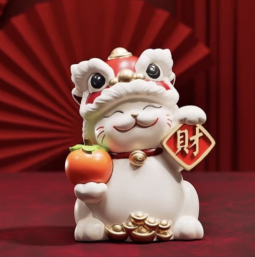 [90130] Lion Awakening Lucky Cat Ornament Gift Decoration 18*13.5*10.5cm | 醒狮招财猫 摆件 财字 18*13.5*10.5cm